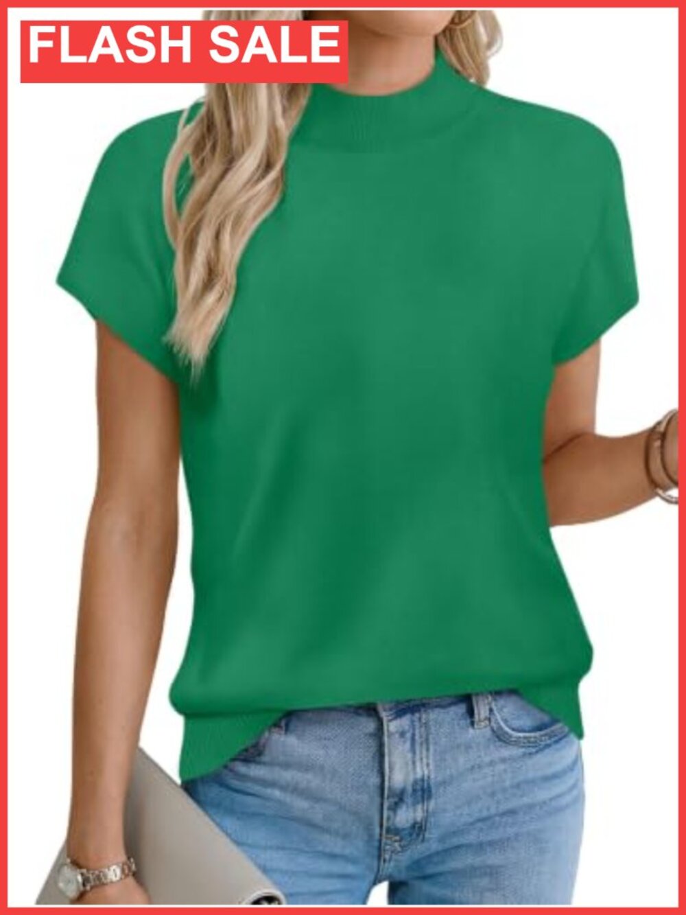 Womens Short Sleeve Mock Neck Sweater Soft Knit Pullover Top